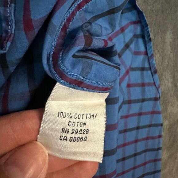 Bugatchi Uomo LS Button Down Shirt Mens L Blue Check Classic Fit Pop Cuff - Picture 6 of 11